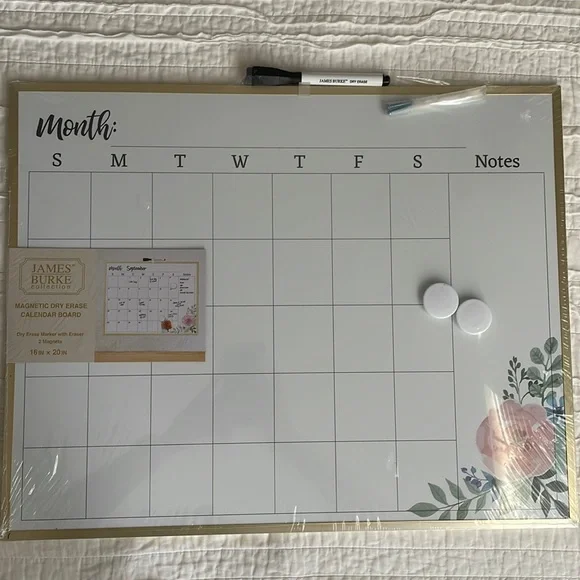 Magnetic Dry Erase Calendar Board - Gold Frame