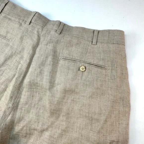 Paul Fredrick 40 Linen Dress Pants Beige‎ Pleated Summer Resort Wedding Trousers