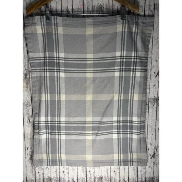 Pottery Barn Turner Plaid Print Cover Gray Ivory PAIR Standard Standard Shams