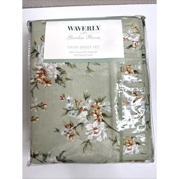 Waverly Garden Room Twin Sheet Set Floral Green Flowers Ruffle Cottagecore New