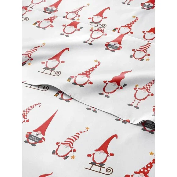 Twin Holiday Gnomes Red Sheet Set - Ultra Soft Christmas Bedding - Wrinkle Free