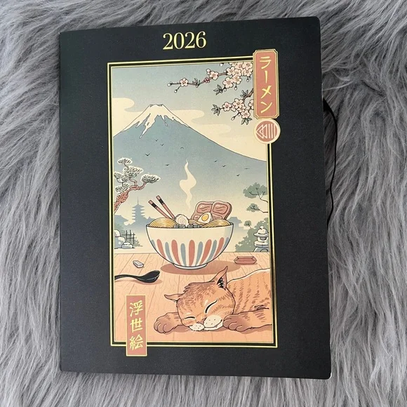 Cat and Ramen 18-Month Planner with inner pocket. NWT