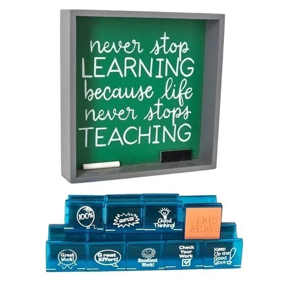 Teacher Achievement Grading Stamps‎ & Inspirational Decor Desk Table Sign Set