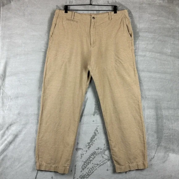 Tommy Bahama Indigo Palms Men's 38 x 32 Tan Beige Classic Chino Linen Cotton