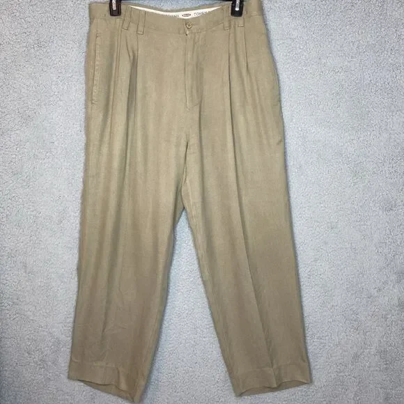 Tommy Bahama Mens 100% Silk Brown Pleated Relaxed Pants 36x29