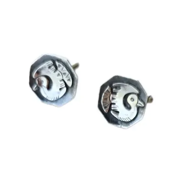18k Gold And Sterling Silver Old Cuzco Cufflinks Engraved Handmade Aztec Mayan
