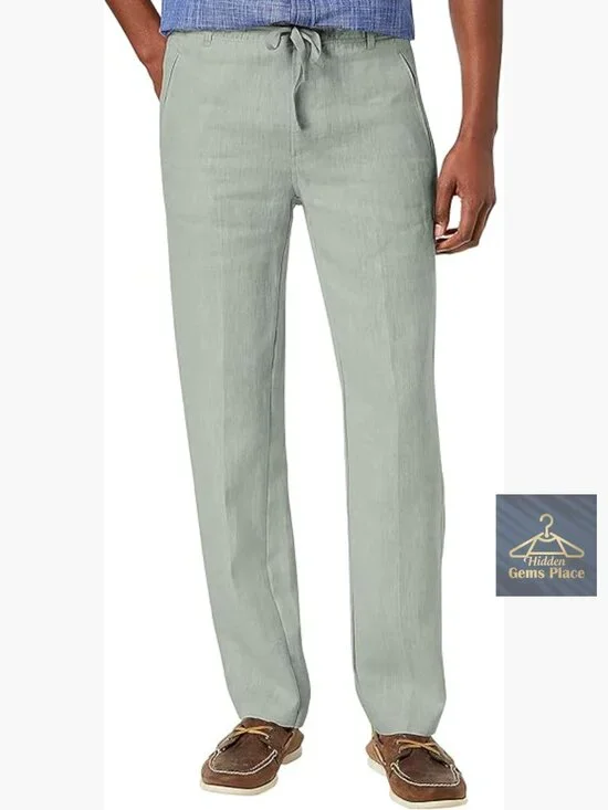 Premium Linen Pants Wrinkle Resistant Flat Front Classic Slacks