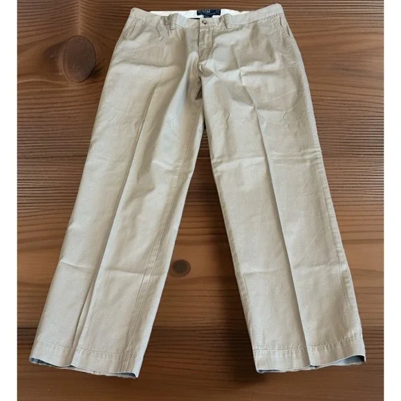 Polo Ralph Lauren Mens 34x31 Beige Classic Khaki Pants Cotton Flat Front Chino