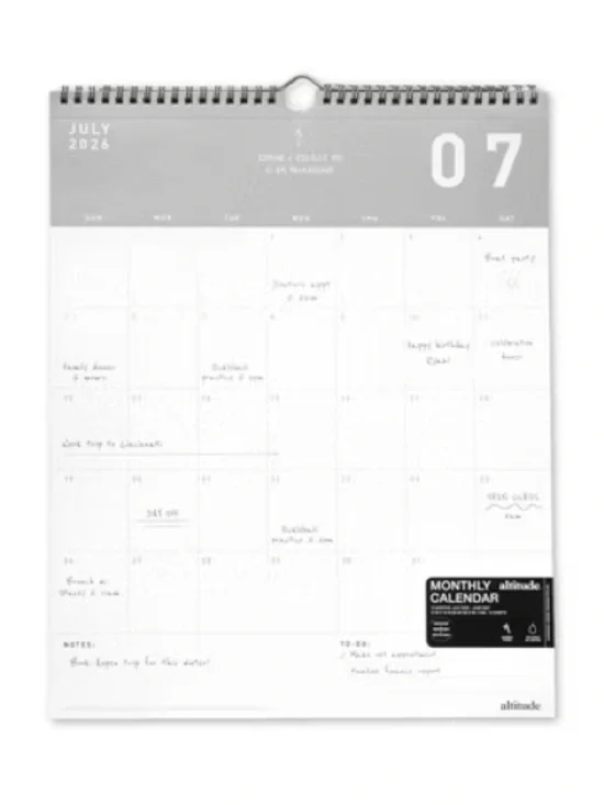 Monthly Wall Calendar - White & Gray - July 2026 - June 2027