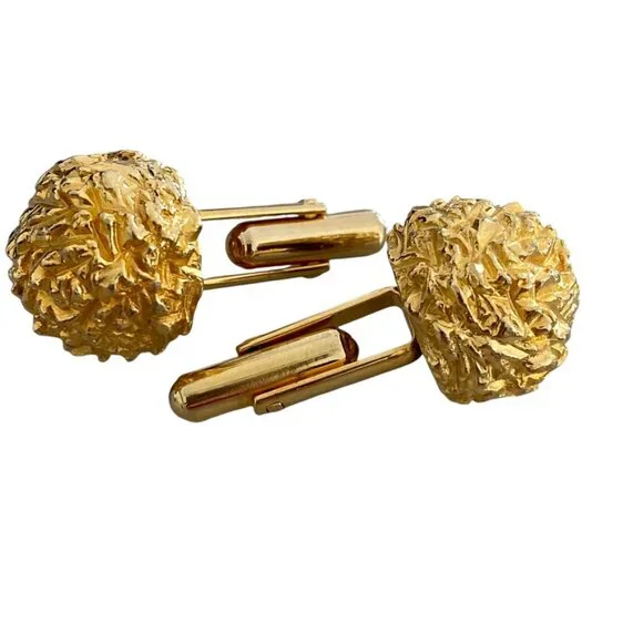 Unisex Gold platted gold nugget cufflinks exceptional domed Vintage
