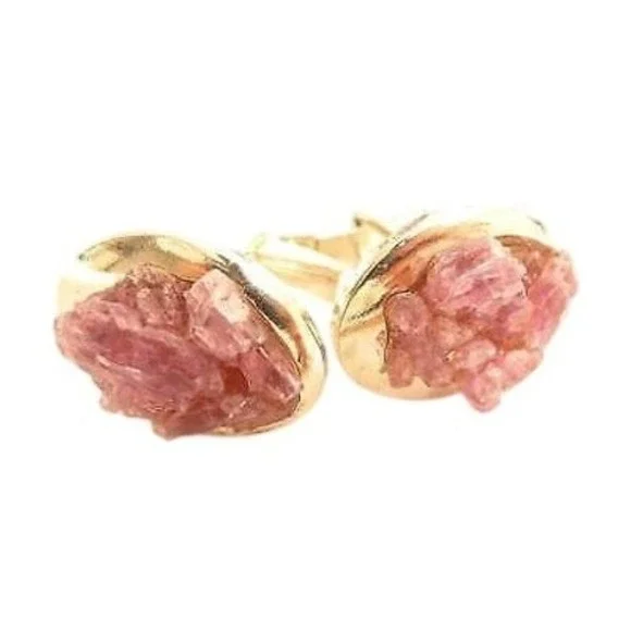 Vintage Men's Raw Amethyst Rock Crystal Gem Silver Plated Cufflinks‎