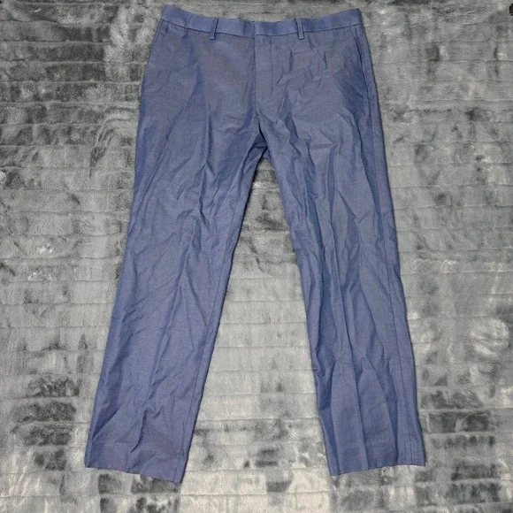 Banana Republic Mens Non-Iron Slim Fit Dress Pants Blue Textured Cotton 33x30