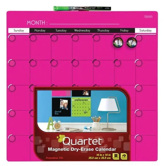 Quartet Neon Pink Magnetic Dry-Erase Calendar Frameless Tile 14