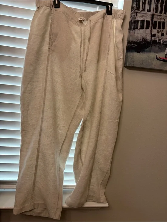 Coldwater Creek Cream Linen Drawstring Chinos
