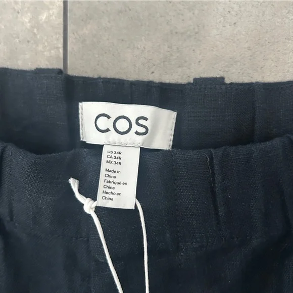 NEW COS navy blue recycled linen drawstring pants 34R