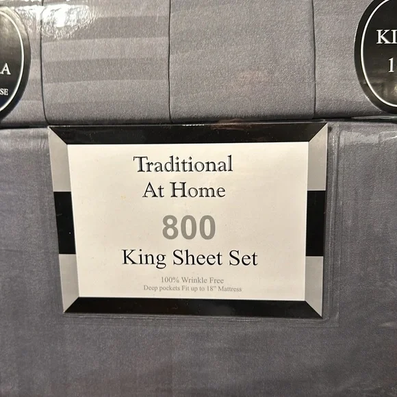 Traditional at Home 6pc King Sheet Set Gunmetal embossed stripes print