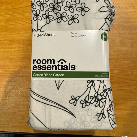 Room Essentials Dark Grey and White King size Fitted Sheet only. NWT