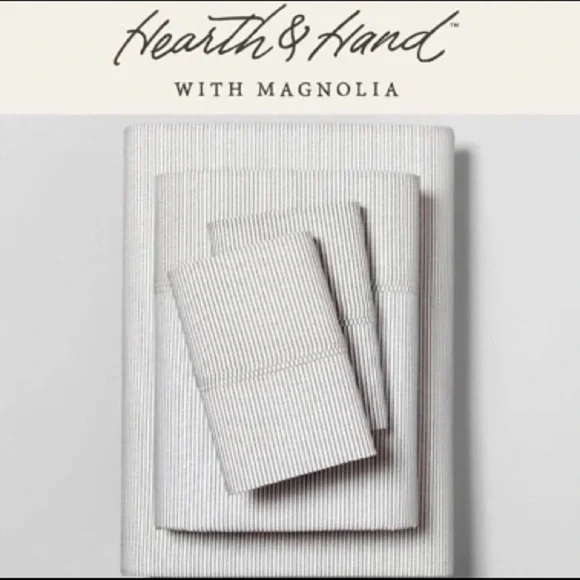 Hearth & Hand Full Railroad Gray & Sour Cream Striped Bedding Sheet Set