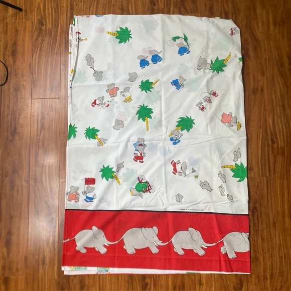 Vintage Kids Boys Girls Babar Elephant Graphic Cotton Mix Sheet Twin Size Retro