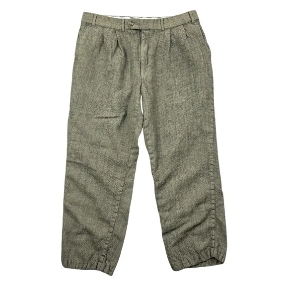 Vintage Ralph Lauren Dress Pants Men's 34x25 Brown Wool Blend Pleated‎ Cropped