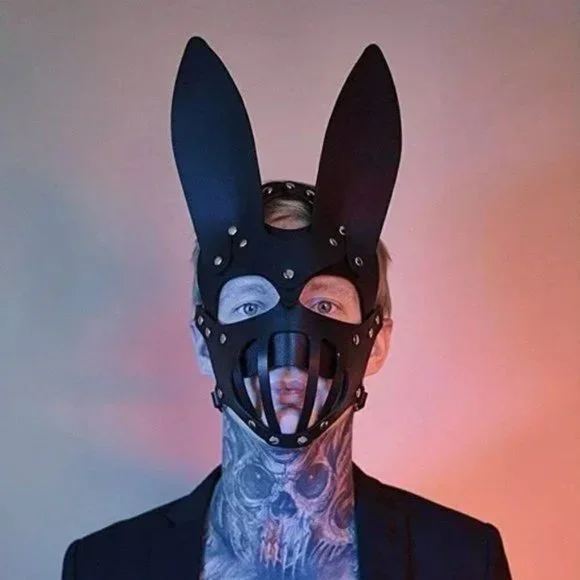 BLACK Leather Fetish Masquerade Face Mask Slave Bondage BDSM Costume Cosplay