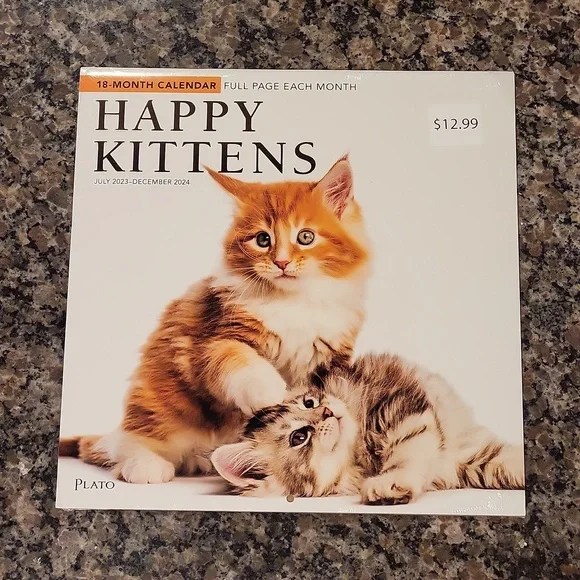 Happy Kittens full page each month 18 month calendar new sealed July 2023-Decemb