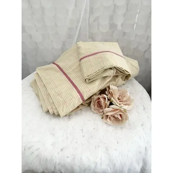 VTG Croscill FULL SIZE Sheet Pink Green Gingham Cottage Country Three-Piece Set