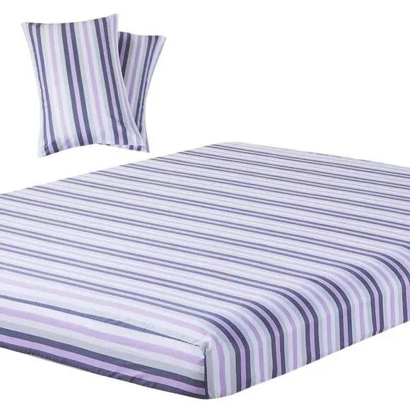 Soft Striped Fitted Sheets Set, Breathable, Deep Pocket, Modern 3-Piece King