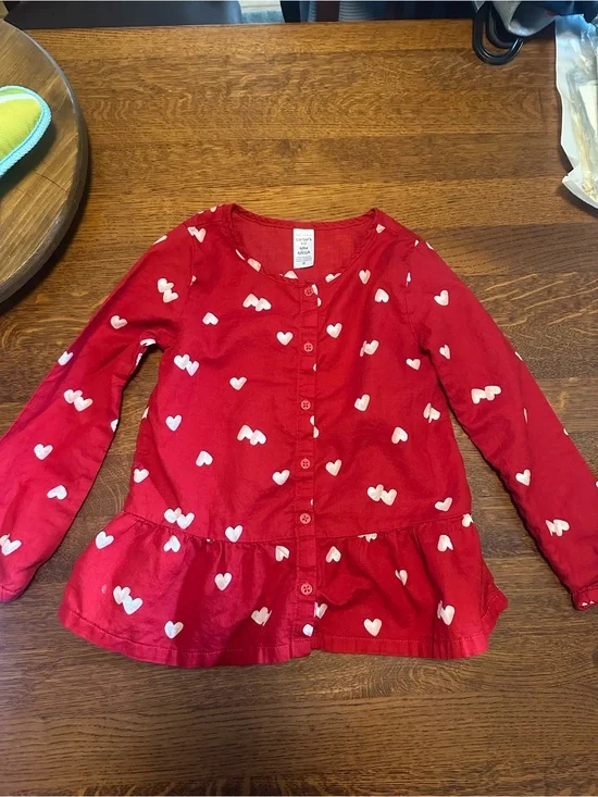 Carter's Red Heart-Print Button Front Peplum Top