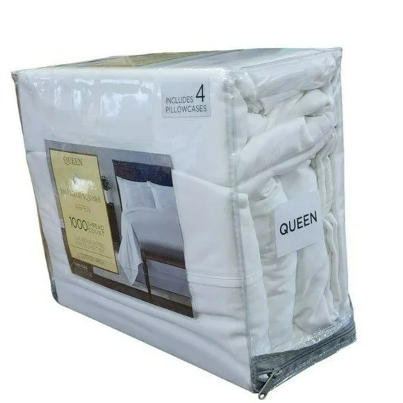 Queen Size 1000 Thread Count Cotton Rich Luxurious Sateen White Sheet Set 6 pcs