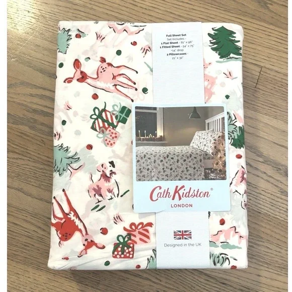 CATH KIDSTON London Full Sheet‎ Set 100% Cotton Ditsy Deer Christmas Holiday New