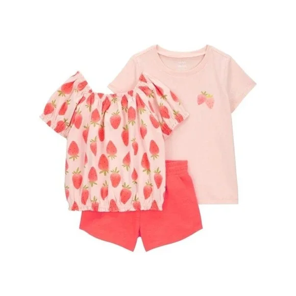 Carter's Kids' 3-piece Strawberry Playwear Set Pink‎ 5T New with Tags!
