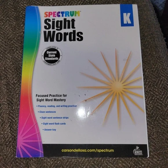 Spectrum Sight Words Grade K Kindergarten Workbook Carson Dellosa Phonics...