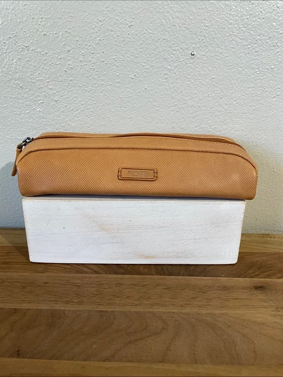 Travel Commute Leather Toiletry Bag Tan Cosmetic Organizer Zip Case Pouch Tumi