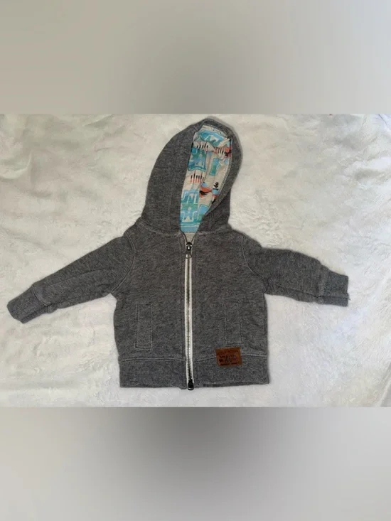 Carter's Grey Zip-Up Hoodie with Patterned Hood Lining