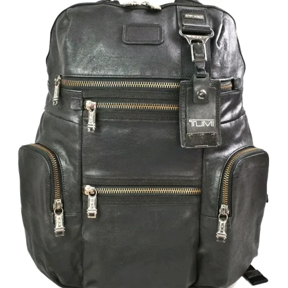 Rare Collectable: Tumi Alpha Bravo Knox Genuine Leather Backpack in Black Pole