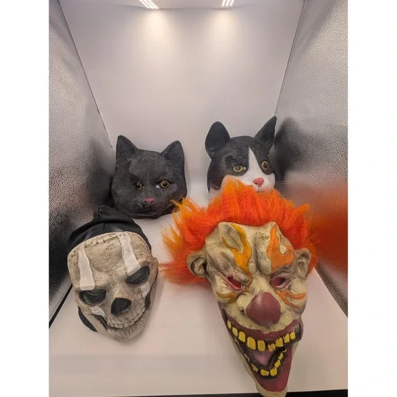 Halloween Mask Lot of 4 Evil Clown Skull Ghost Tuxedo Black Cat Latex Costume
