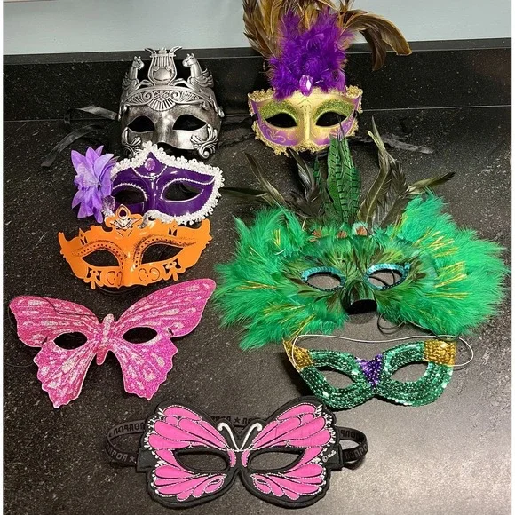 Lot Of 8 Masquerade‎ Mardi Gras Eye Masks For Costumes, Plays, Enacting, Parties