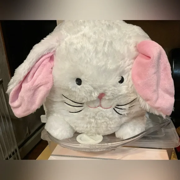 FAB NY: round white bunny with pink floppy bunny ears bank head slot on top head