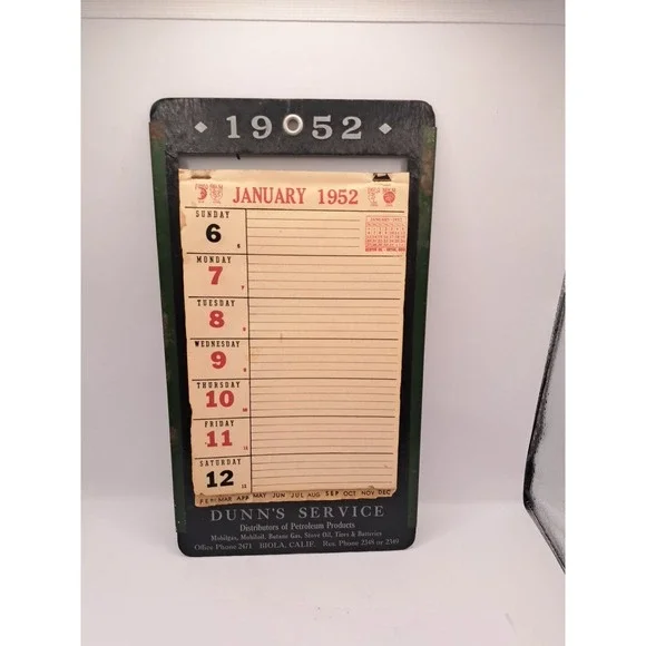 Vintage 1952 Dunna Service Petroleum Products Calender Biola CALIF Advertising