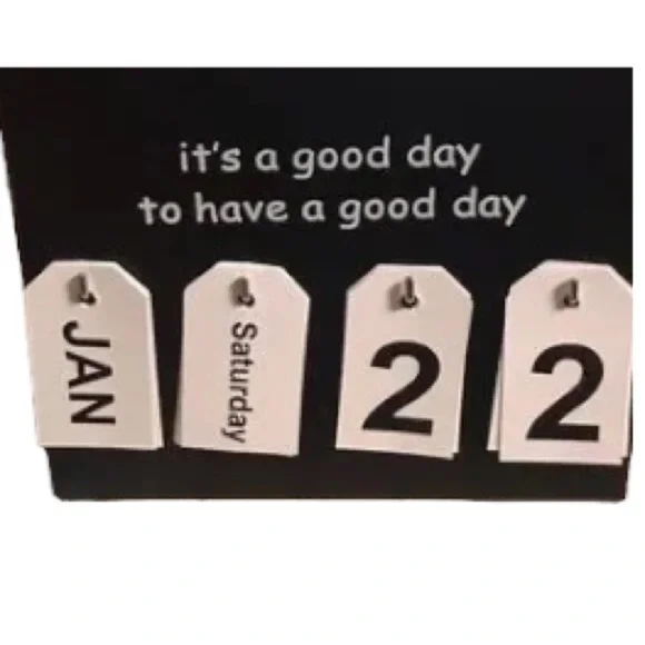NWT Black Wood Perpetual Desk / Wall Calendar it's a good day to have a good day