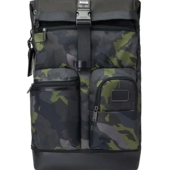 Rare Tumi Cypress Roll-Top Backpack in Avocado Camo, 35L Capacity