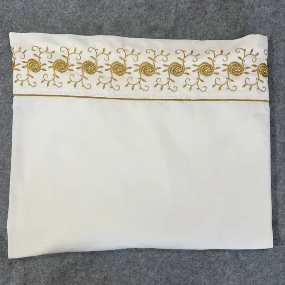 Vtg WAMSUTTA Superlin Standard Twin‎ Flat Sheet No Iron 70s USA Gold White