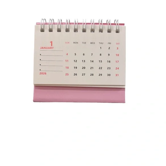 2026 Desk Calendar | Mini Flip Desktop Calendar w/ Stand (Pink)