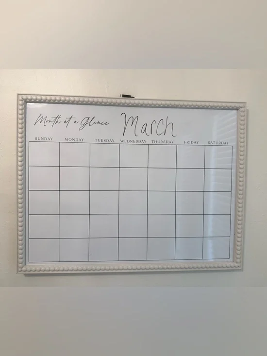 White Frame Monthly Dry Erase Calendar Board - Home Office