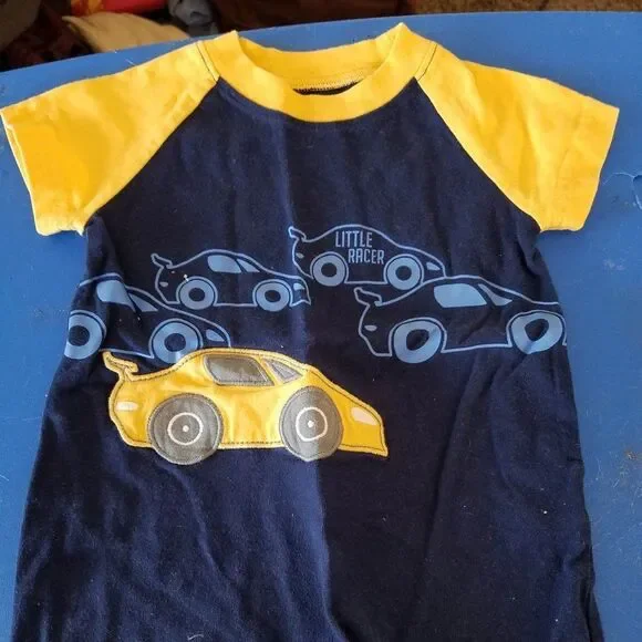 Carter's Boy's 6/9 Months Blue Race Car Short Sleeve Romper Outfit