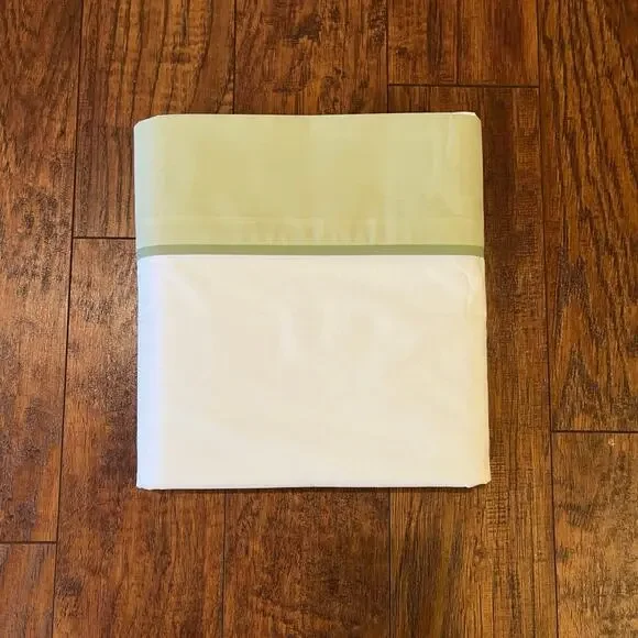 NEW Pottery Barn KING Size White With Green Border FlLAT Sheet 108”x102” Cotton