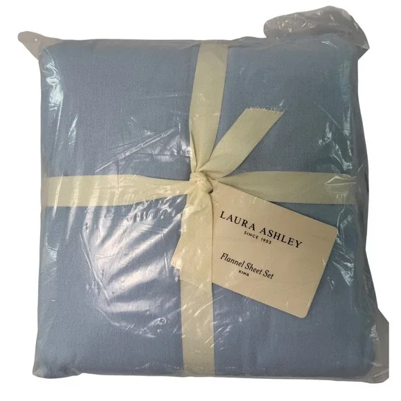 Laura Ashley King Flannel Sheet Set Light Blue Solid Soft Warm Winter Bedding