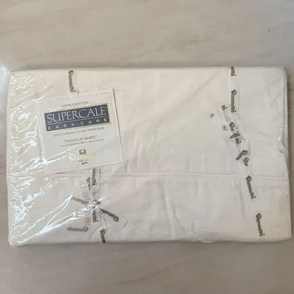 Wamsutta SUPERCALE Easy-care 200 Thread Percale Twin Flat Sheet Cotton Ivory USA