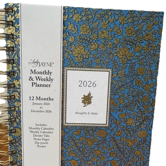 Lady Jayne 2026 Monthly & Weekly Planner January- Dec 2026- Blue 9x7”